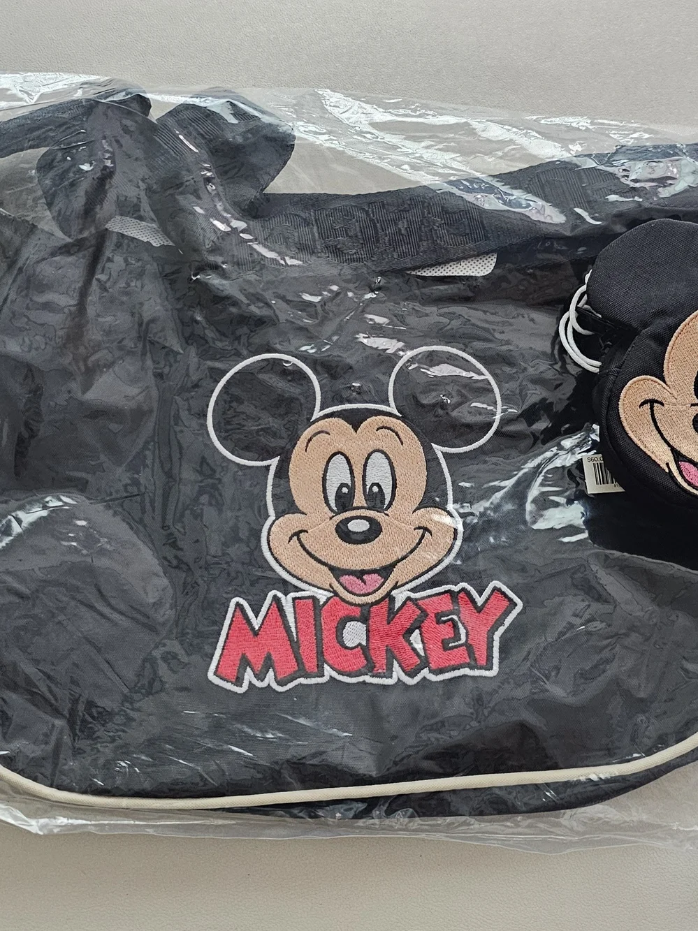 BAGGU Black Crossbody Bag with Mickey Character Patch And Bag Charm